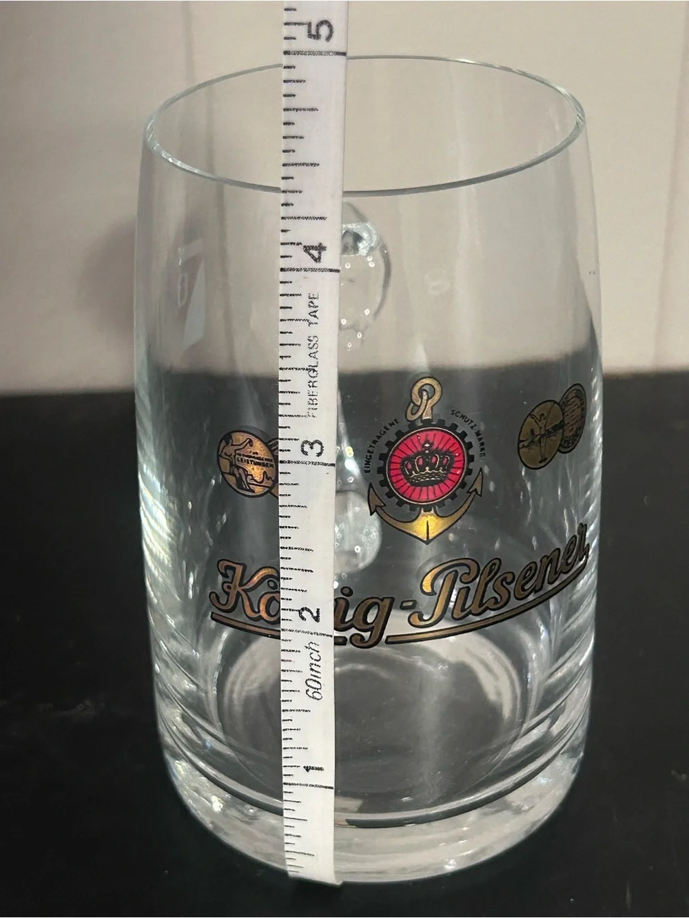 König-Pilsener Etched Beer Glass - Clear with Gold & Red Crest